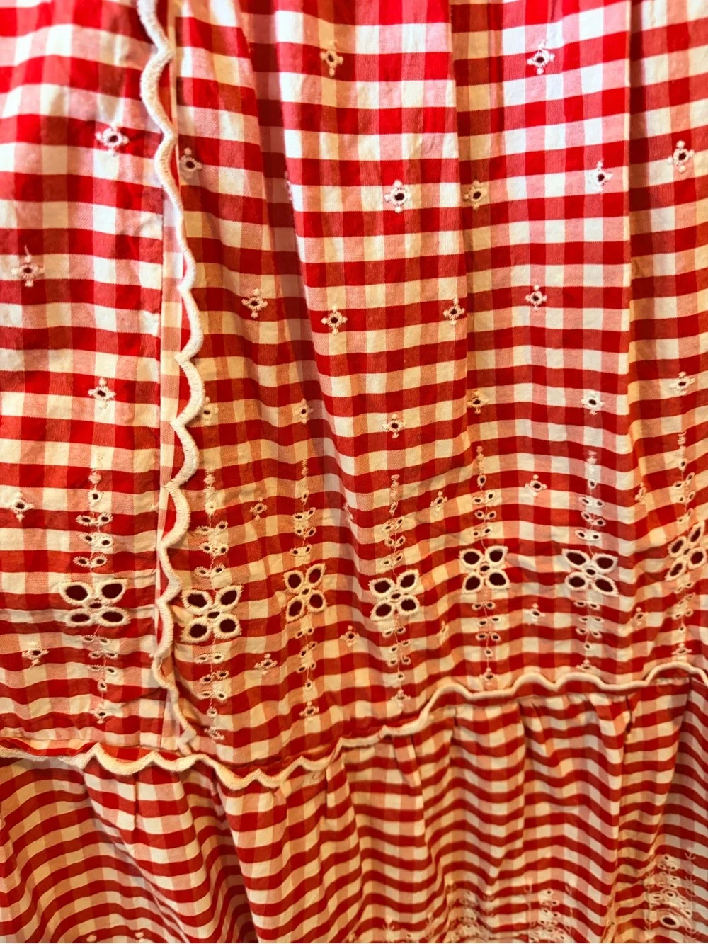 Anthropologie Red Gingham Smocked Dress with Ruffle Trim - Picture 5 of 8